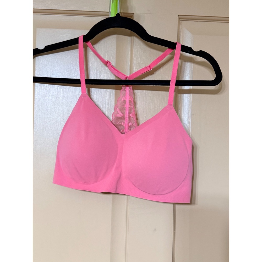 True & Co True Body Pink Lace Racerback Triangle Bralette Seamless Wireless Med